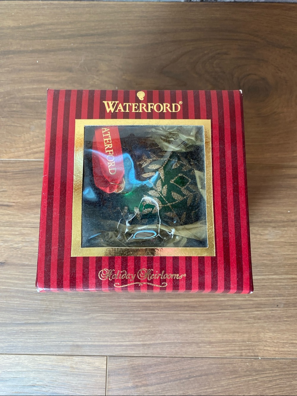 Vintage Waterford Festive Green and Gold Round Holiday Heirloom Ornament